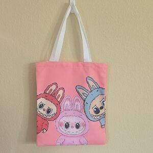Pink Tote Bag with Labubu Characters